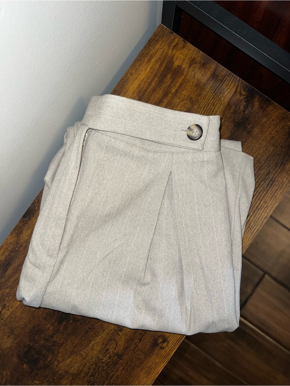Dynamite Light Taupe and White Striped Pleated Trousers